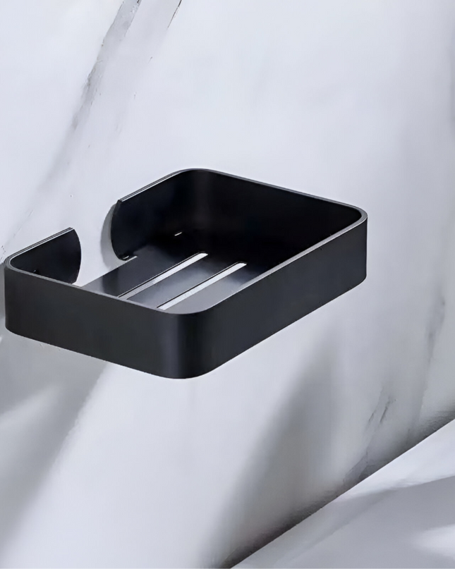 حامل صابون من الفولاذ المقاوم للصدأ مثبت على الحائط باللون الأسود