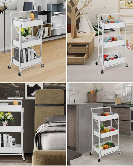 3 Tier Foldable Storage Trolley with Wheels