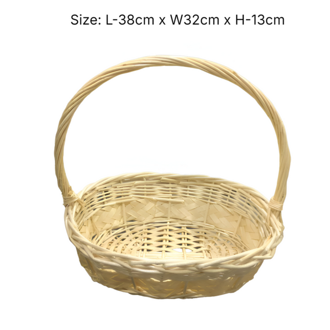 سلة هدايا من الخيزران على شكل بيضاوي مع مقبض