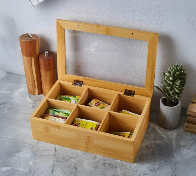 Bamboo Storage Box Tea Box 6 Slots