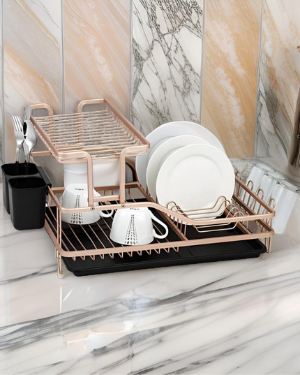2 Layer Kitchen Stainless Steel Dish Rack gold