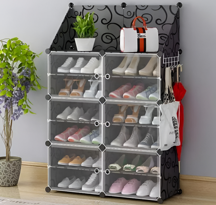 رف أحذية مكون من عمودين و7 طبقات و6 أبواب