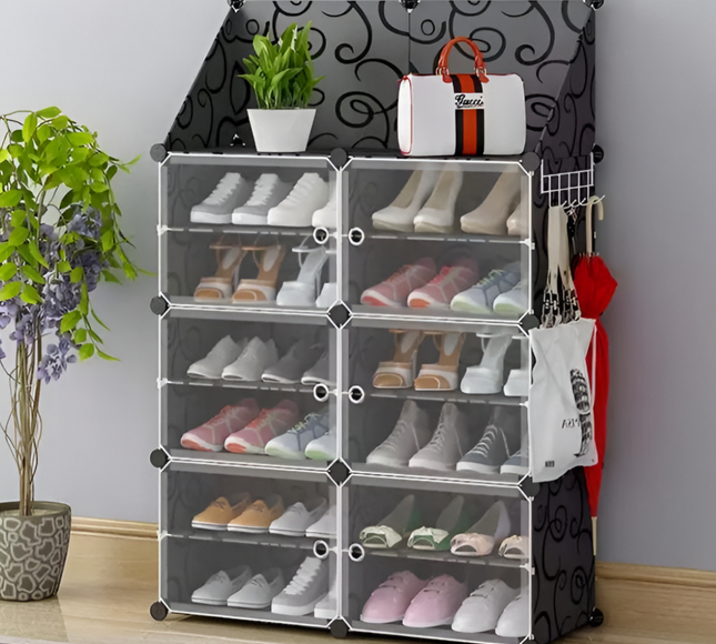 رف أحذية مكون من عمودين و7 طبقات و6 أبواب