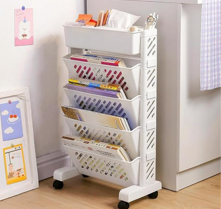 Multilayer Book Shelf with Wheels 4 Tier