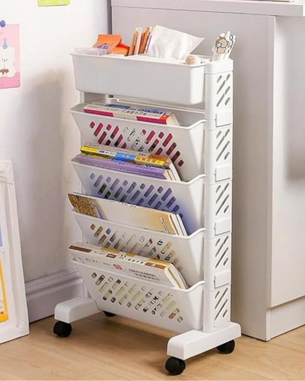 رف كتب متعدد الطبقات مع عجلات 4 طبقات