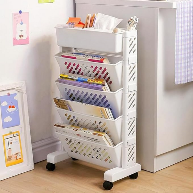 Multilayer Book Shelf with Wheels 4 Tier