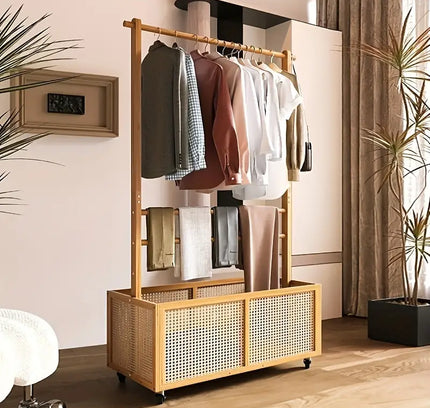 Bamboo Clothes Rack with Basket
