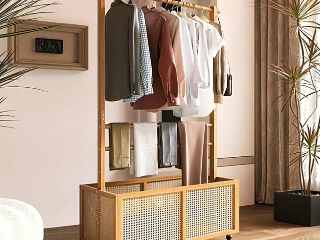 Bamboo Clothes Rack with Basket