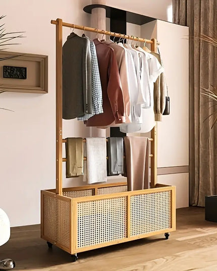 Bamboo Clothes Rack with Basket
