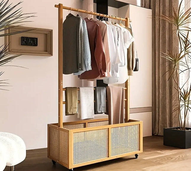 Bamboo Clothes Rack with Basket