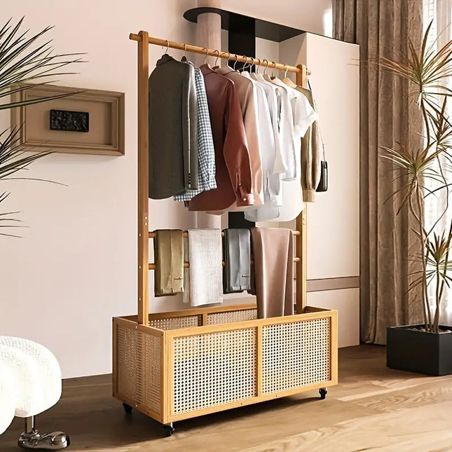 Bamboo Clothes Rack with Basket