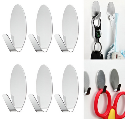 خطافات لاصقة من الفولاذ المقاوم للصدأ، 6 قطع