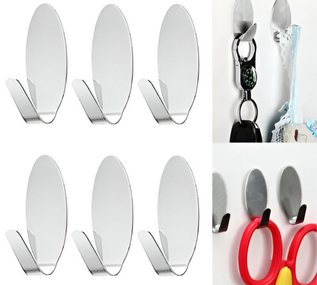 خطافات لاصقة من الفولاذ المقاوم للصدأ، 6 قطع