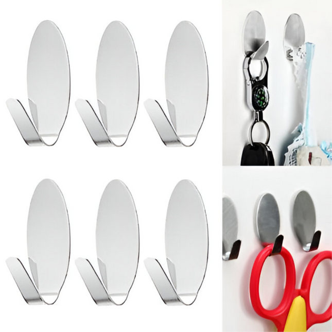 خطافات لاصقة من الفولاذ المقاوم للصدأ، 6 قطع