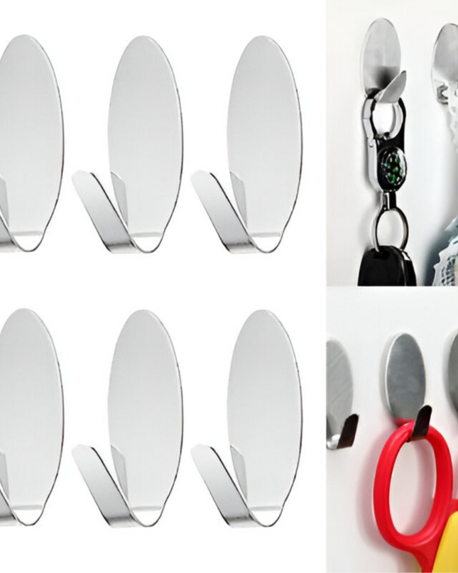 Adhesive Stainless steel Hooks 6pcs