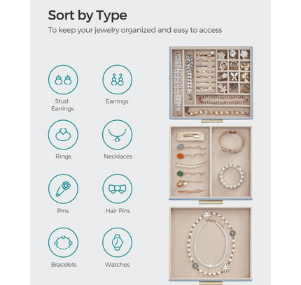 Jewelry Storage Box Organizer with 2 Drawers