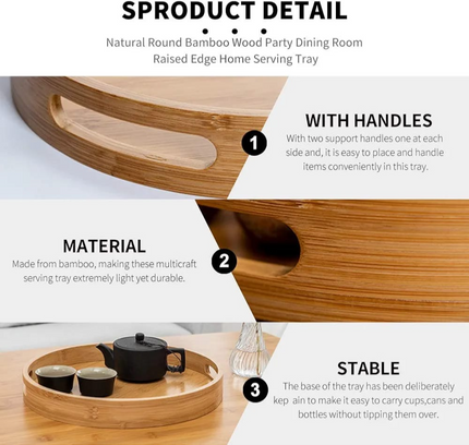Bamboor Round Serving Tray Set with Handle 4 pcs