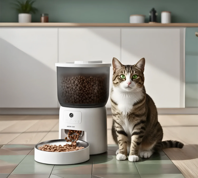 Green Lion Smart Pet Feeder with Stainless Steel Bowl