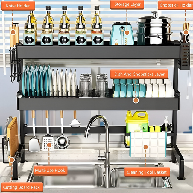 رف حوض المطبخ المزدوج