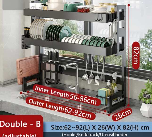 رف حوض المطبخ قابل للتعديل بشكل مزدوج