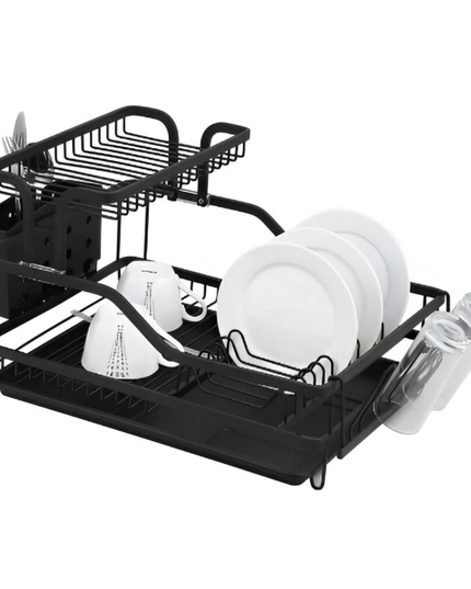 2 Layer Kitchen Stainless Steel Dish Rack black