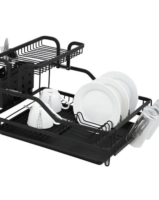 2 Layer Kitchen Stainless Steel Dish Rack black