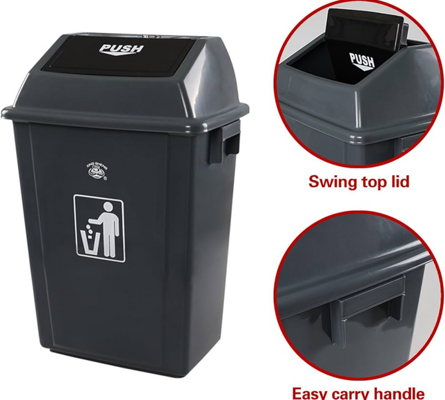 Plastic Dustbin With Push Lid, 40L