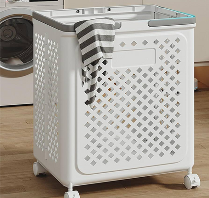 سلة غسيل بلاستيكية قابلة للطي مع عجلات