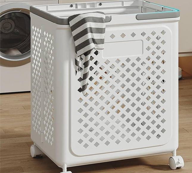 سلة غسيل بلاستيكية قابلة للطي مع عجلات