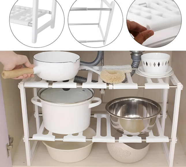 منظم رفوف المطبخ تحت الحوض قابل للتعديل