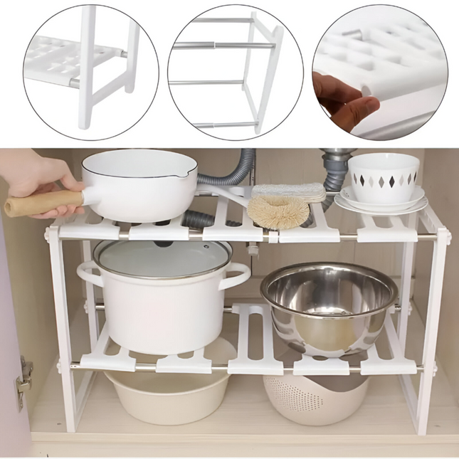 منظم رفوف المطبخ تحت الحوض قابل للتعديل