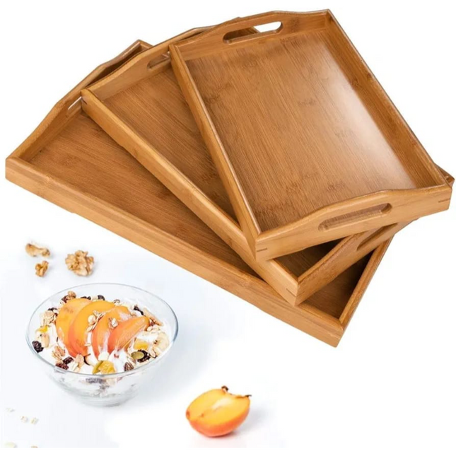 Bamboo Serving Tray Set Rectangular 3 Sizes