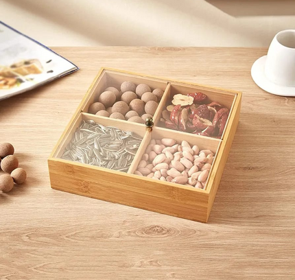 Wooden Dried Fruit Snacks Storage Box 4 Slots