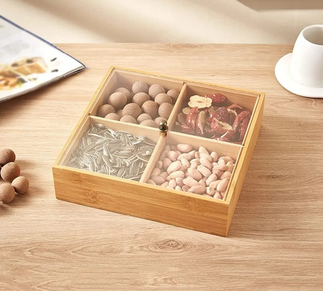Wooden Dried Fruit Snacks Storage Box 4 Slots