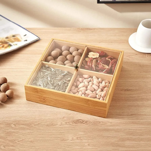 Wooden Dried Fruit Snacks Storage Box 4 Slots