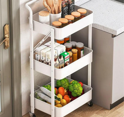 عربة تخزين قابلة للطي بثلاث طبقات مع عجلات