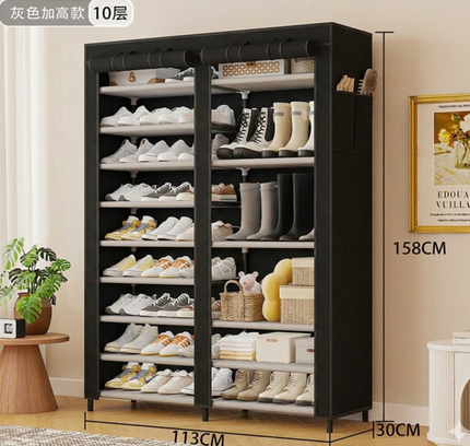 Double Row Portable Fabric Cover Shoe Rack 10 Layer