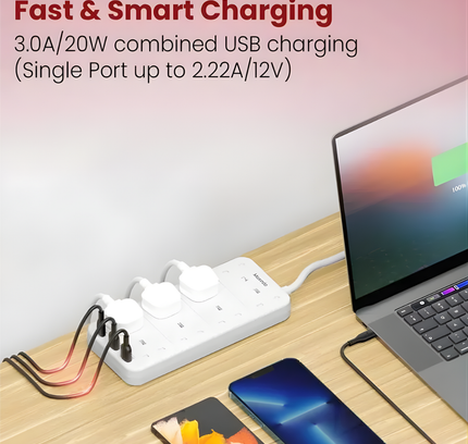 Moxedo Power Strip  8 AC Outlet 3 Usb port