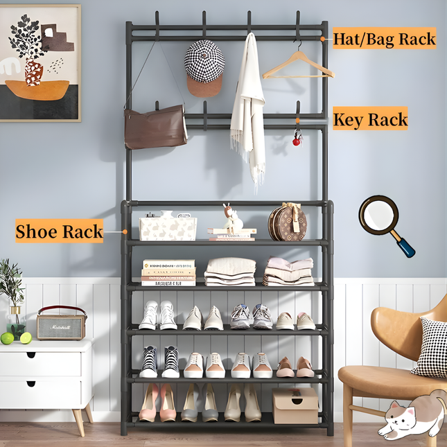 Shoe Rack With Hat rack Big Black