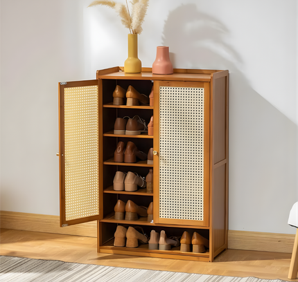 Wooden Shoe Rack 6 Tier 2 Doors