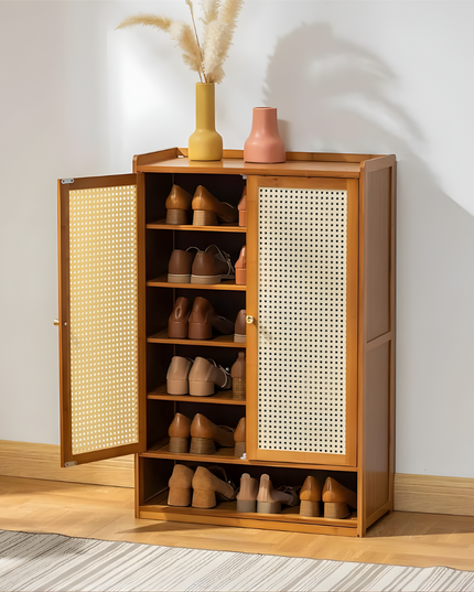 Wooden Shoe Rack 6 Tier 2 Doors