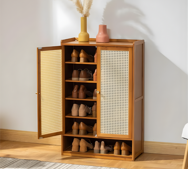 Wooden Shoe Rack 6 Tier 2 Doors