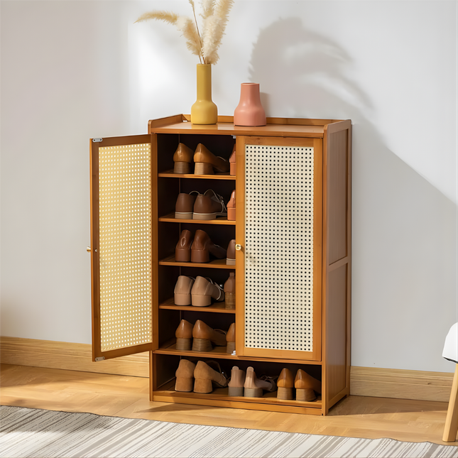 Wooden Shoe Rack 6 Tier 2 Doors