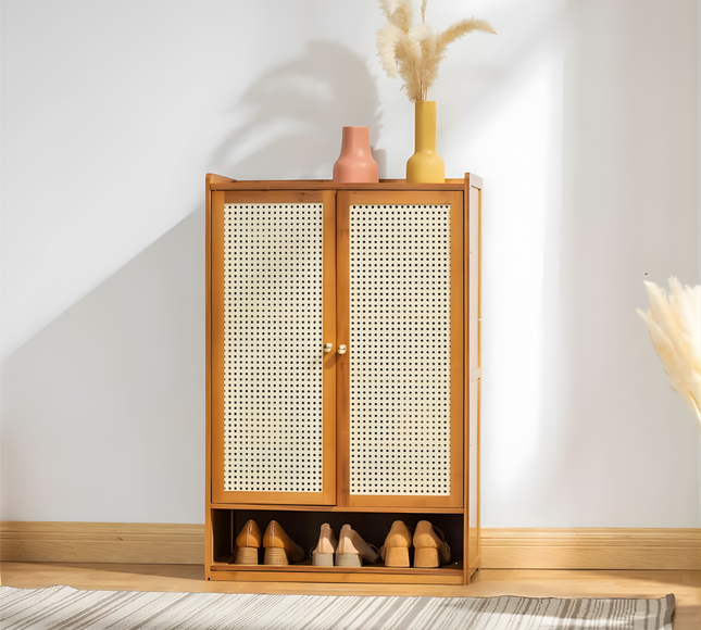 Wooden Shoe Rack 6 Tier 2 Doors