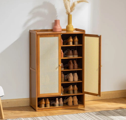 Wooden Shoe Rack 6 Tier 2 Doors