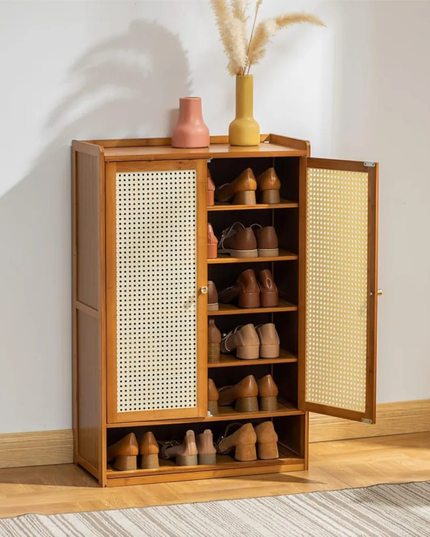 Wooden Shoe Rack 6 Tier 2 Doors