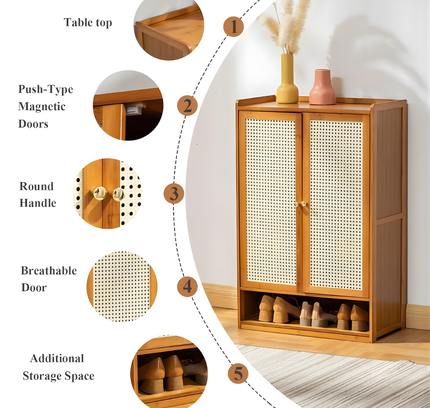 Wooden Shoe Rack 6 Tier 2 Doors