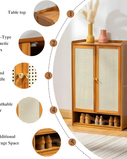 Wooden Shoe Rack 6 Tier 2 Doors