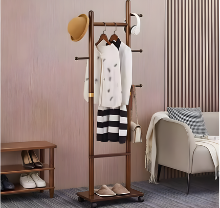 Clothes Rack Wooden with Wheels