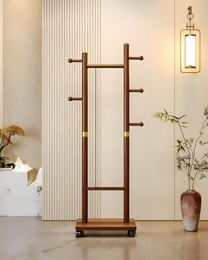 رف ملابس خشبي بعجلات